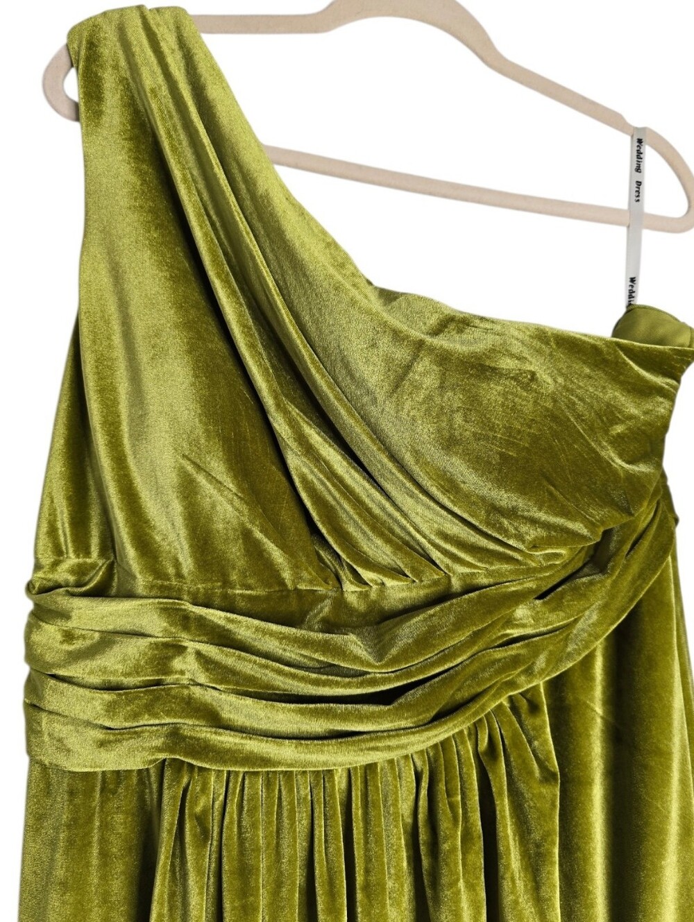 Pomuyoo Olive Green One Shoulder Velvet Maxi Dress | Plus Size Formal Size 20 - Picture 4 of 8
